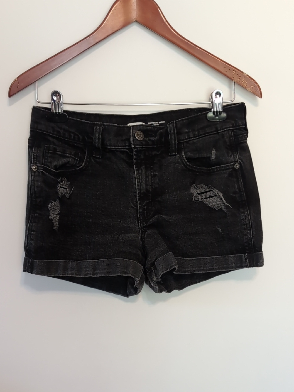 Old Navy Black Denim Boyfriend Shorts Midrise Distressed Size 4